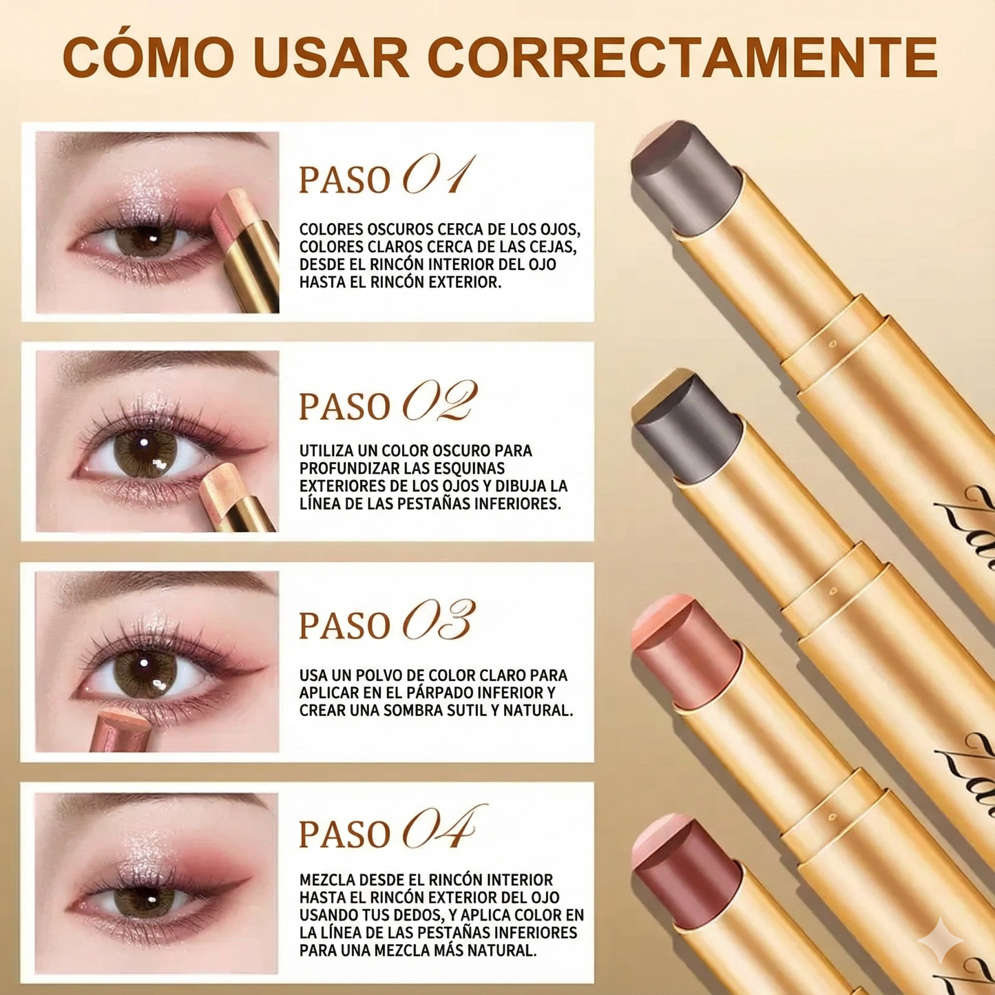 Sombra de ojos en barra 3 en 1 - Brillo de larga duración a prueba de manchas